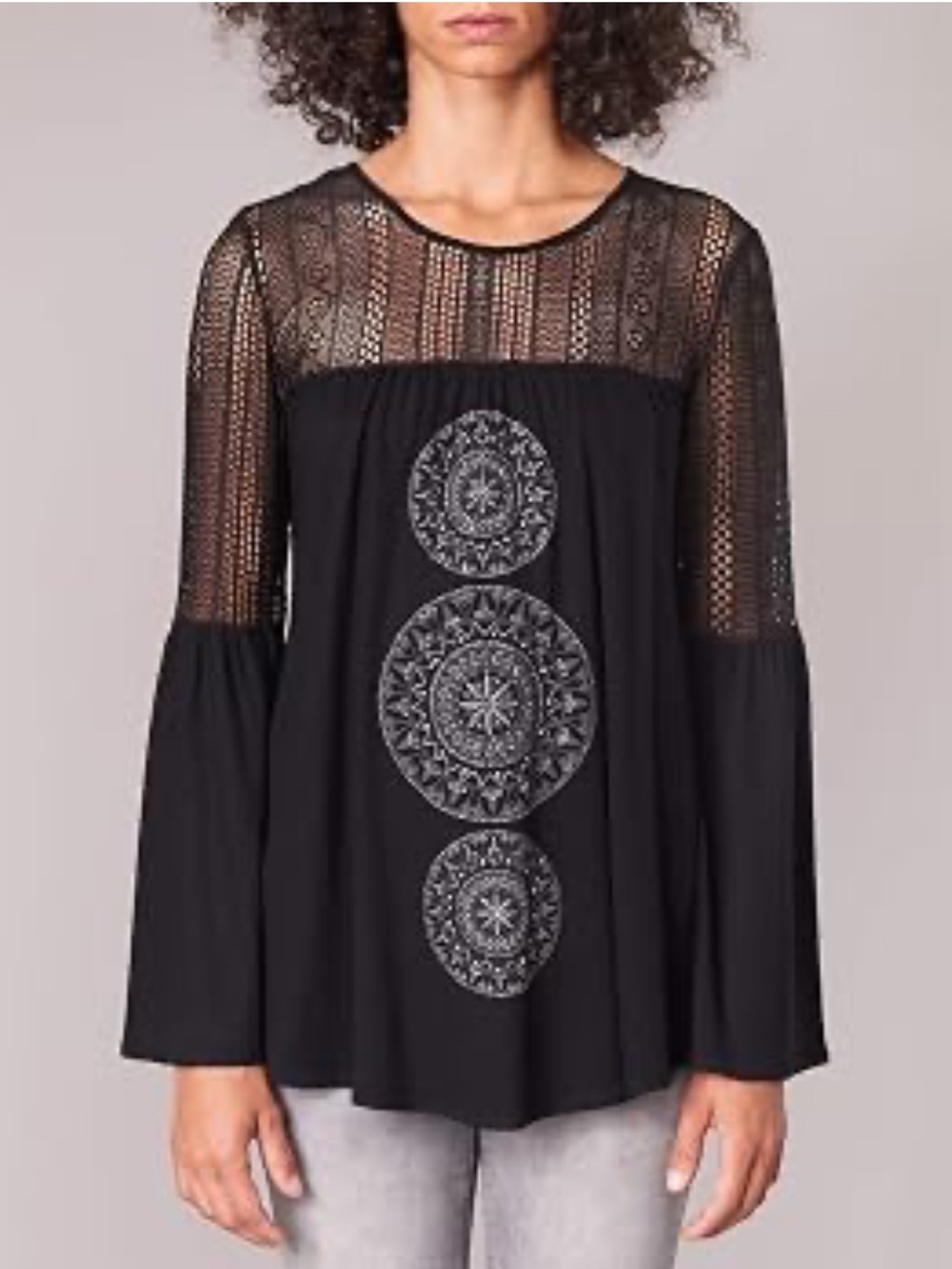 Desigual Neusifu Embroidered Mandala Long-Sleeve Top